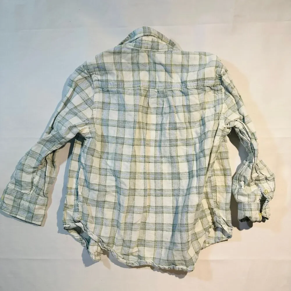 Baby Gap 100% Green Plaid Flannel Button Down Long Sleeve Top Sz 4